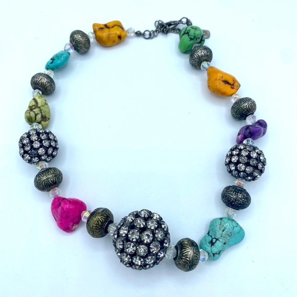 You & I vibrant chunky statement necklace crystal gemstone howlite simulation - Picture 1 of 6